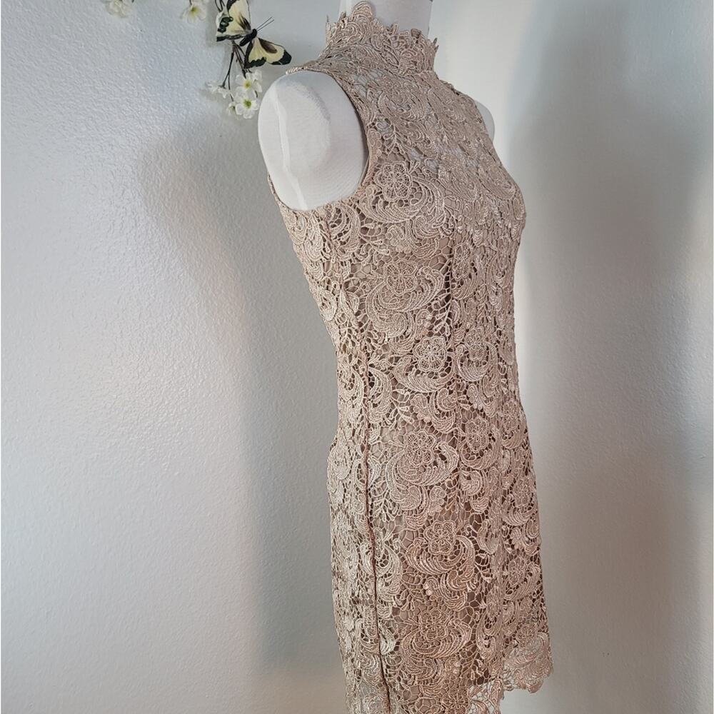 NWOT GRACIA Champagne Floral Lace Cocktail Sheath Dress Wedding Guest Elegant - Picture 9 of 16